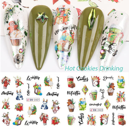 12 Sheets Christmas Nail Art Stickers Snowflake Water Transfer Nail Decals Holographic Gingerbread Man Snow Trees Winter Design Watermark Nail Foils Stickers for Women Xmas Nail Decorations