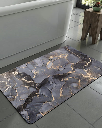 DEXI Bathroom Mat Ultra Thin, Non Slip Bath Rug for Shower Floor, Absorbent Quick Dry Marble Bathmats Low Profile, 16x24, Dark Grey