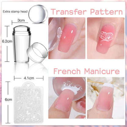 Biutee Nail Stamper Kit Nail Art Stamping Plate Set 8 Stamping Nail Polish Gel 12 Stamp Plate Jelly Silicone Stamper Flower Animal Lace Girl Star Rose Love Template Tool Supplies Halloween Design