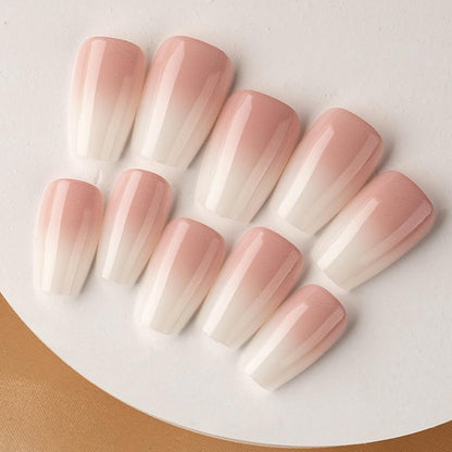 240Pcs False Nails Kit, Ombre Short Coffin Ballerina Press On Nails Pink White Gradient Soft Gel False Nail Tips Salon Perfect Fake Nails Kit Gift for Women Extensions DIY (Coffin)