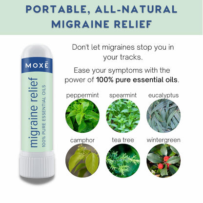 MOXE Migraine Relief Nasal Inhalers, Essential Oils for Headaches & Tension Relief, Portable Aromatherapy, Easy-to-Use, Pure & Undiluted, Peppermint, Spearmint, Eucalyptus, Tea Tree, USA Made, 3 Pack
