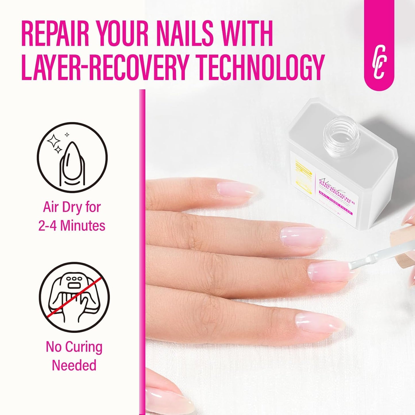 CHUCHU Nail Strengthener Base Coat: Quick Dry Protein Clear Hardener Polish - Repair Ridge Filler for Women Men Beginners Home Salon Gift - 15ML