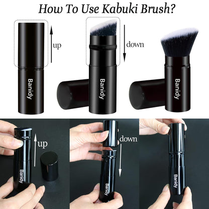 Makeup Brush Kabuki Face Brushes Retractable Travel Blush Kabuki Brush Portable Flawless for Foundation, Powder Blush, Bronzer, Buffing, Liquid, Cream, Cruelty Free with Cover(1PCS)