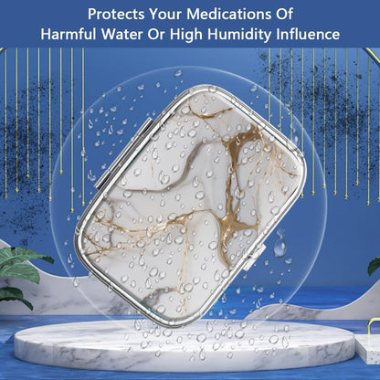 Pill Box 2 Compartment Small Pill Case,Portable for Pocket or Purse Pill Organizer Pill Container Holder to Hold Vitamins, Medication, Fish Oil and Supplements(Gray Marbling Gold)