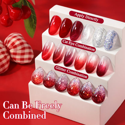 Double Rhythm 6 Pcs 15 ML Gel Polish Set Same Color Same Bottle Soak Off Gel Polish Kit Nail Art Manicure Salon DIY at Home for Women (Jelly Burgundy Red Glitter Silver -T6-56)