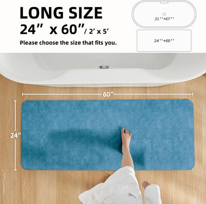 Bathroom Mat Quick Dry, Bathroom Rugs Non Slip Washable Thin Absorbent Bath Mat Fits Under Door Bathroom Floor Mat Perfect for Bath, Shower, or Sink 24"x60" Denim Blue