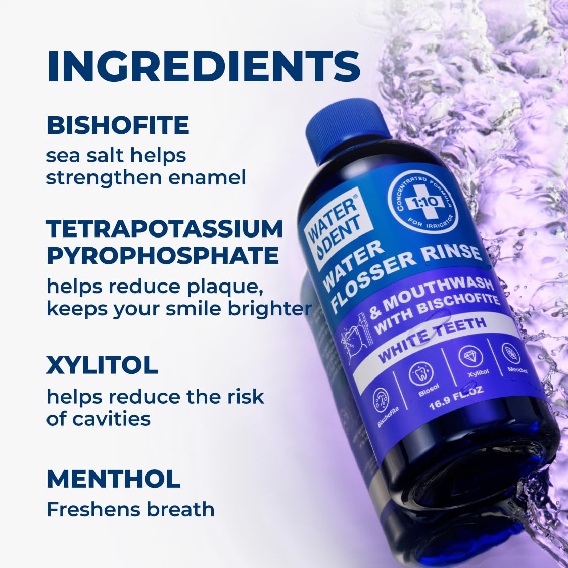 Concentrated Water flosser Rinse & mouthwash Teeth WHITENING | Add to Water Flossers| Fruit Flavor | 2 Pack = 33.8 fl.oz | Peroxide Free. Made in USA