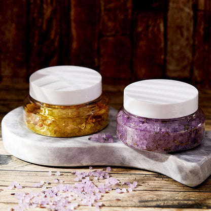 Tessco 24 Pack Plastic Jars with Lids Labels Empty Clear Plastic Jars Round Refillable Cosmetic Containers Body Butter Containers Bulk Sugar Scrub Bottle for Make Up(5 oz,White)