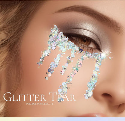 Teenitor Body Glitter, Body Glitter Gel, Hair Glitter, Face Glitter, Holographic Chunky Makeup Silver Glitter Gel for Face, Makeup, Hair, Eye