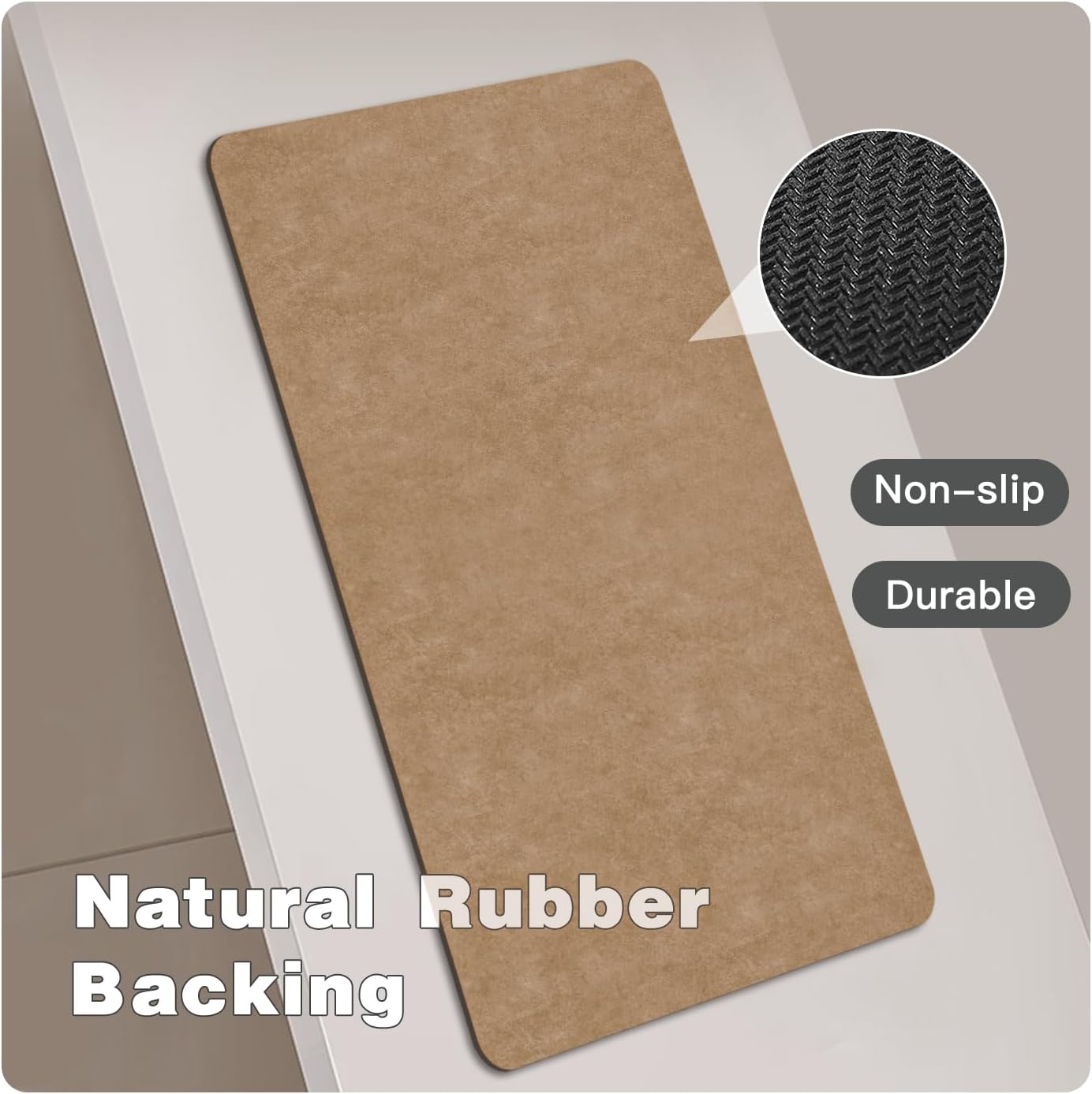 Bath Mat, Bathroom Rugs Non Slip Washable Thin Absorbent Quick Dry Bath Mat Fits Under Door Bathroom Floor Mat Perfect for Bath, Shower, or Sink 36"x60" Camel