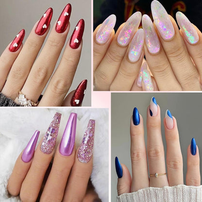 Mirror Chrome Nail Powder Set, 40 Colors Unicorn Iridescent Holographic Chrome Powder, Metallic Gold Silver Red Blue Green Black Purple Brown Chrome Pigment Nail Art Glitter Chameleon Flakes Sequins