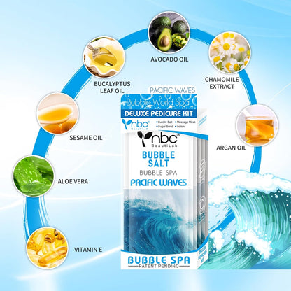 Pedicure Kit Foot Soak Set: Bubble Salt, Sugar Scrub, Massage Mask, Massage Lotion in a Box, 4 Step Foot Spa Kit for Dry Feet, Softens Calluses(1 Set Pacific Waves)