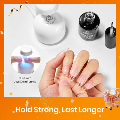 beetles Gel Polish 9 In 1 Gel Nail Glue for Clear Acrylic Nail Tips 2 Pcs 15ml Long Lasting Nail Gel Kit for False Nails Tips, Base Blooming Nail Gel, Fall Halloween Nails, U V Light Required