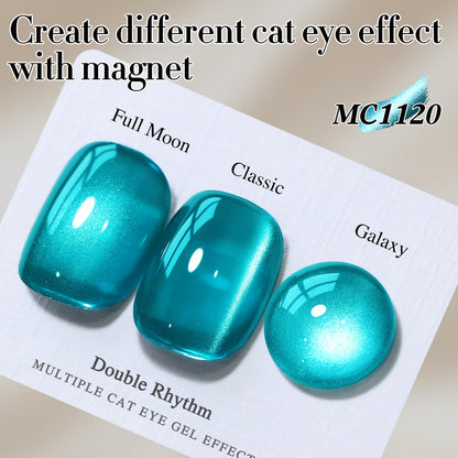 Double Rhythm Jelly Glass Cat Eye Gel Polish with Magnet 15ML Holographic Glitter Shimmer Translucent Sheer Color Magnetic Polish Salon DIY at Home (Jelly Teal-MC1120)
