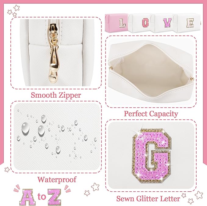 Initial letter patch makeup bag,