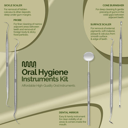 6 Pack Dental Tools Teeth Cleaning Kit, Plaque Tartar Remover for Teeth and Oral Care for Adults, Kids and Pets, Includes Tongue Scraper, Mirror, Probe, 100% Stainless Steel Dental Kit with Case