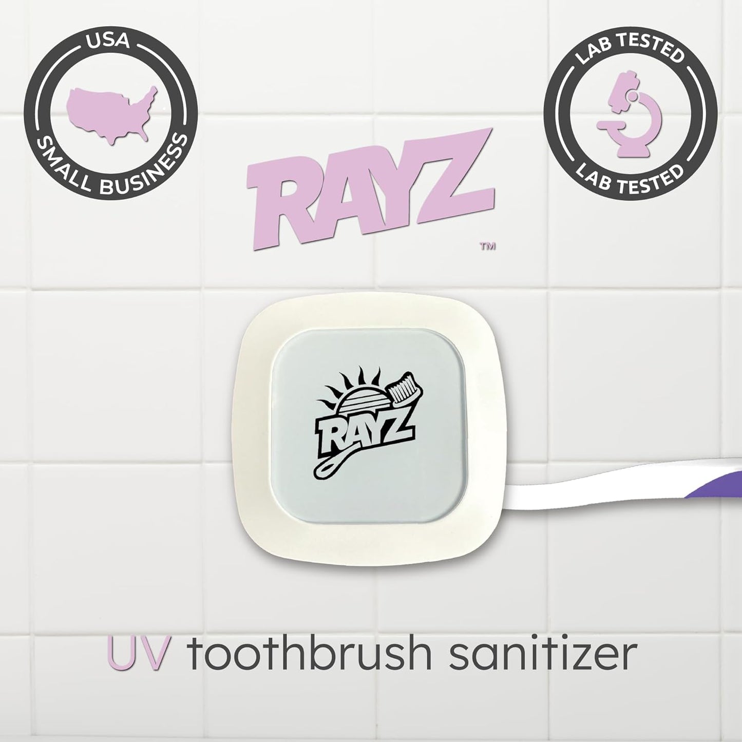 Rayz UV-C Toothbrush Sanitizer | Portable & Rechargeable | 99.9% Sanitization in 3 Minutes | Wall Mountable, Travel-Friendly & TSA-Approved (Pearl)