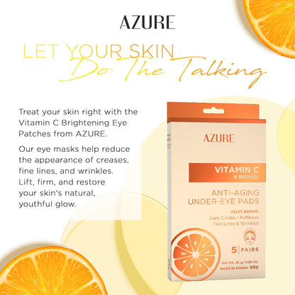 AZURE Vitamin C Brightening Under Eye Pads - Anti Aging, Lifting & Moisturizing Eye Mask Patches - Reduces Fine Lines, Wrinkles, Dark Circles & Puffiness - Skin Care Made in Korea - 5 Pairs
