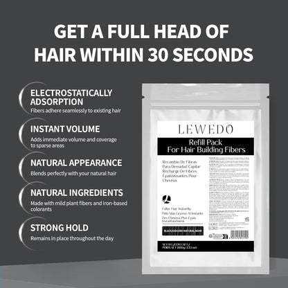 Hair Building Fibers Refill Pack - 100g Instant Thickening Fibers for Men & Women, Natural Cotton Powder, Wind/Rain Resistant, For All Hair Fiber Applicator Bottles (Medium brown)