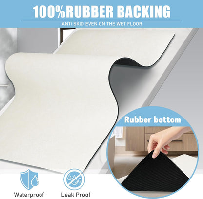 Diatomaceous Earth Bath mat Bathroom Rugs Super Absorbent Quick Dry Non Slip Bath Mat Thin Bathroom Floor Mats Fit Under Door-Shower Rug for in Front of Bathtub Shower, Beige, 19.6"x31.5"