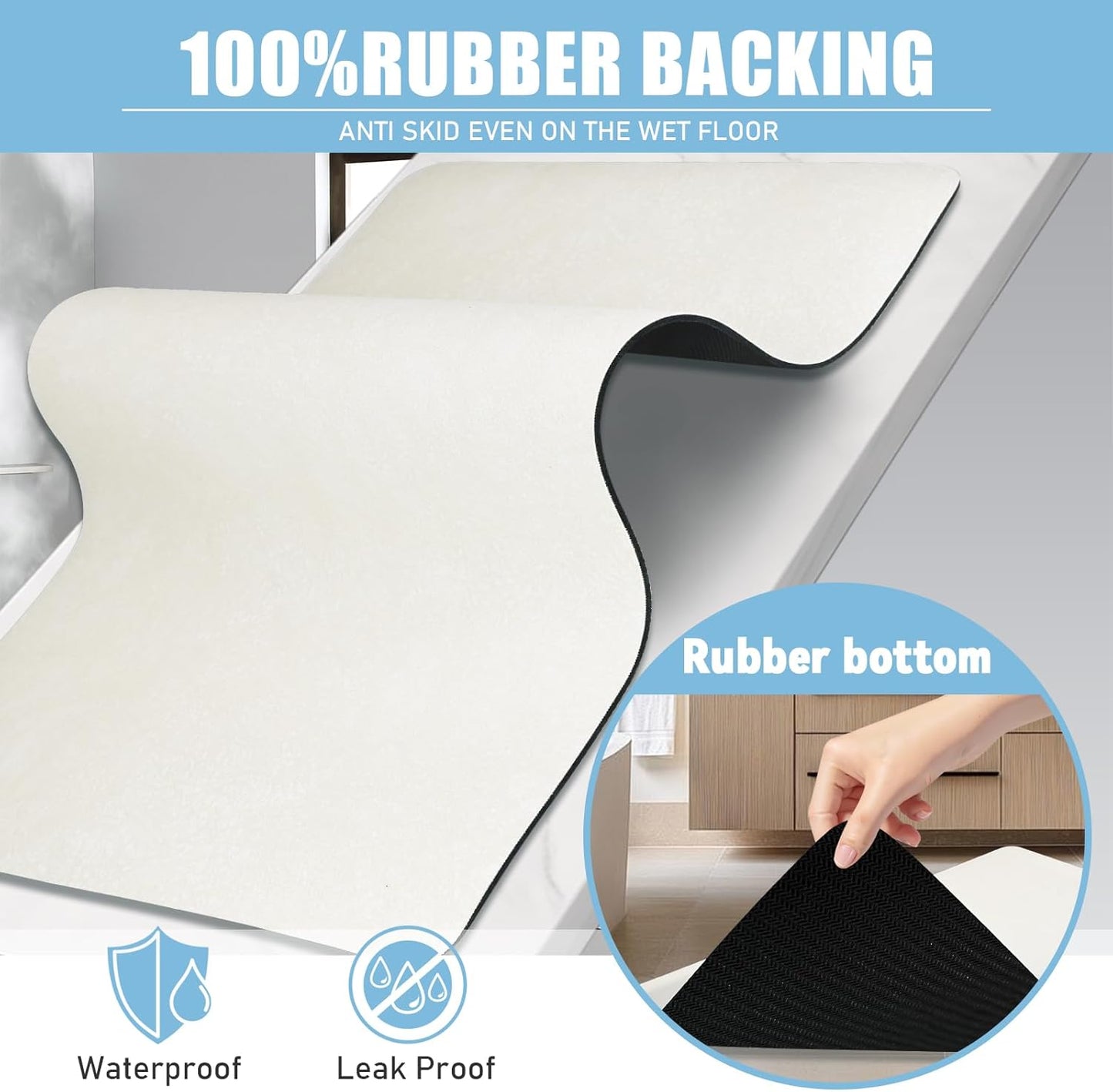 Diatomaceous Earth Bath mat Bathroom Rugs Super Absorbent Quick Dry Non Slip Bath Mat Thin Bathroom Floor Mats Fit Under Door-Shower Rug for in Front of Bathtub Shower, Beige, 15.7"x35.4"