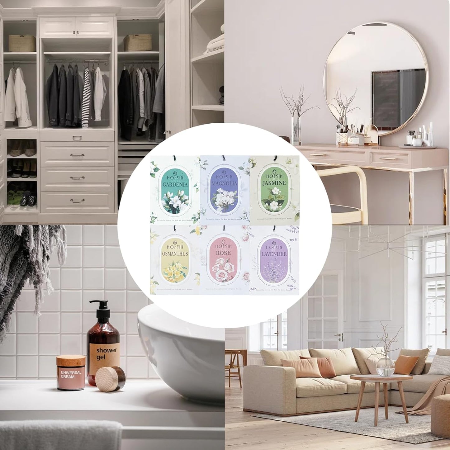 12 Packs Fragrance Bags with Hanging Strings, Air Freshener Deodorizer for Closet and Drawer,6 Scents Option- Lavender,Magnolia,Jasmine,Rose,Osmanthus,Gardenia (Gardenia)