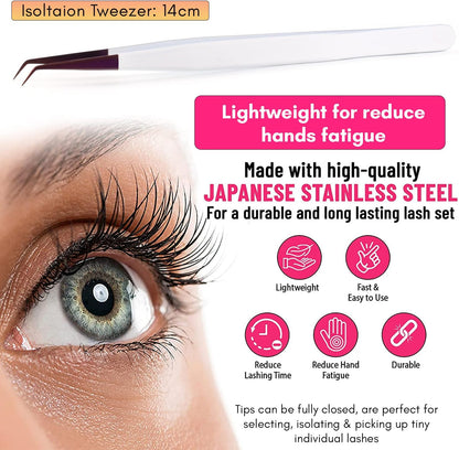 Isolation Tweezers for Eyelash Extension – 14cm Curved, White & Purple, Stainless Steel, Best for Individual Isolation & Classic Lashes, Pinzas para Pestaña (Matte White Purple)