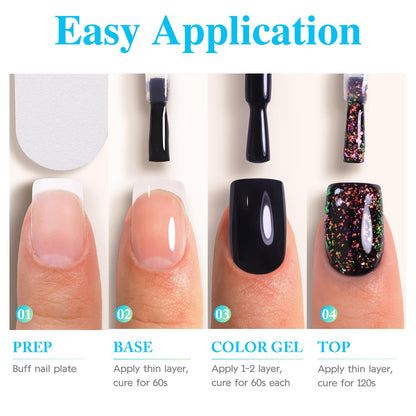 Double Rhythm 15ML No Wipe Gel Top Coat Base Coat Iridescent Glitter Shimmer 2 in 1 Nail Polish Soak Off Manicure DIY Home Salon (AURORA TOP COAT 6)