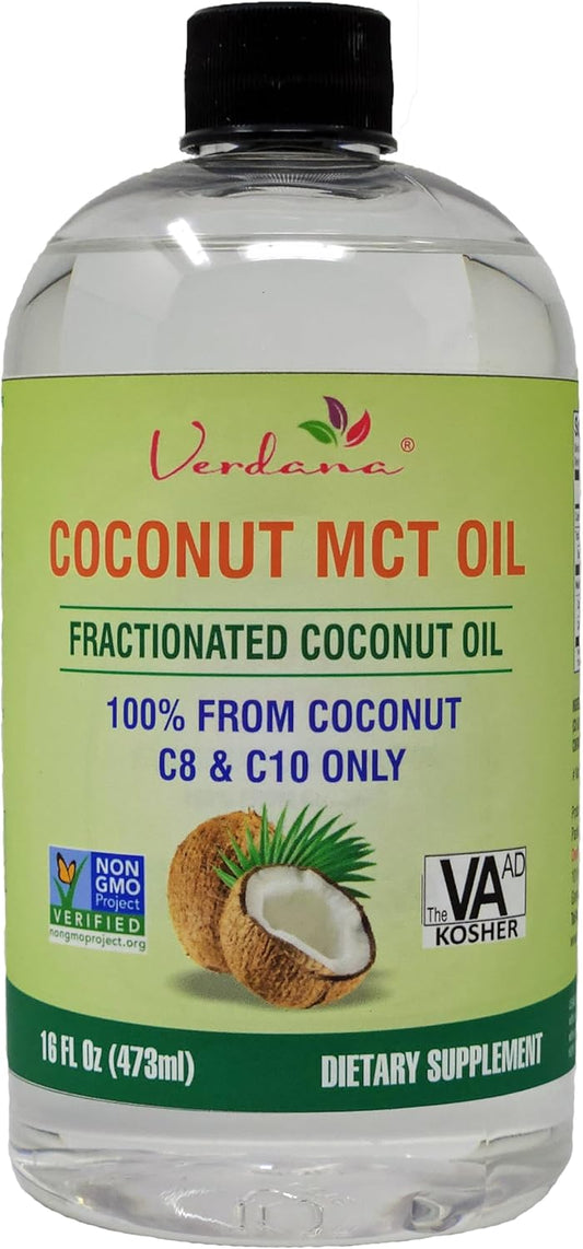 Verdana MCT Oil – 16 Fl Oz Dietary Supplement – 100% Coconut Derived, Fractionated, Food Grade – for Oil Pulling, Keto Coffee, Oral Rinse, Massage & Aromatherapy – Vegan, Non-GMO, Kosher