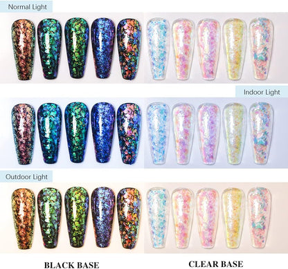 Born Pretty Nail Confetti Powder Chameleon Flakes Paillette Chrome Nail Powder Irregular Nail Art Glitter Sequins Flakes 5 Jars