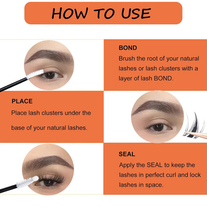 Lash Clusters Kit Eyelash Clusters Wet-Look DIY Lash Extension Kit with Lash Bond and Seal Waterproof Eyelash Tweezers Cluster Eyelash Extensions Kit (Set Fairy-0.07D-Mix8-16)