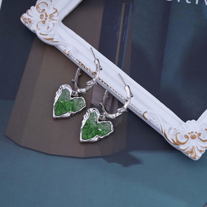 Punk Heart Dangle Earrings Black Onyx Heart Earrings Silver Open Circle Hoop Earrings Gothic Heart Drop Earrings Jewelry for Women