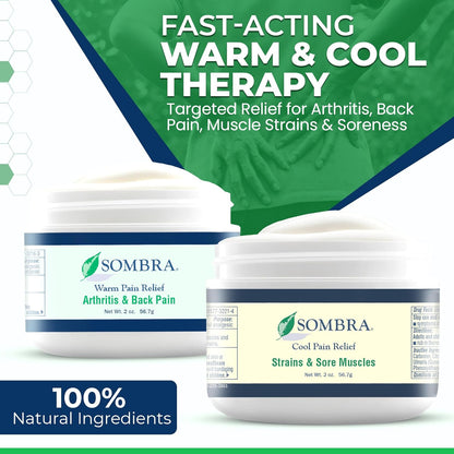 Sombra Warm & Cool Pain Relief Gel, Warm Relief for Arthritis and Chronic Pain Pre-Workout Muscle Rub, Cold for Swelling, Soreness, Post-Workout, Free of Artificial Fragrances, 2oz Per Jar
