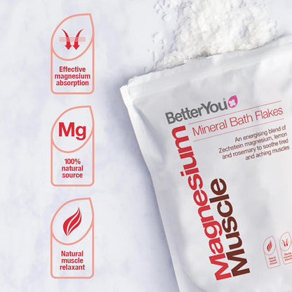 BetterYou Magnesium Muscle Bath Flakes - Mineral Bath Salts For Muscle Recovery - Post-Workout Soak For Sore Muscles - Natural Magnesium - 2.3 lb