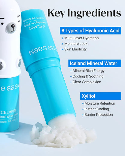THESAEM Iceland Hydrating Eye Stick - Cooling Balm - Dark Circles & Puffiness – Under Eye Treatment - Reduce Wrinkles and Moisturizing - Minimize Dark & Puffy Eyes - Aqua Scent, 0.38 oz
