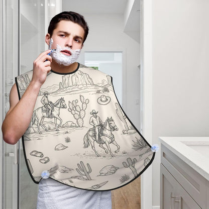 Non-Stick Beard Bib for Shaving, Western Desert Cowboy Riding Horses Shave Bib, Waterproof Hair Catcher with Suction Cups, Grooming Apron Men Husband