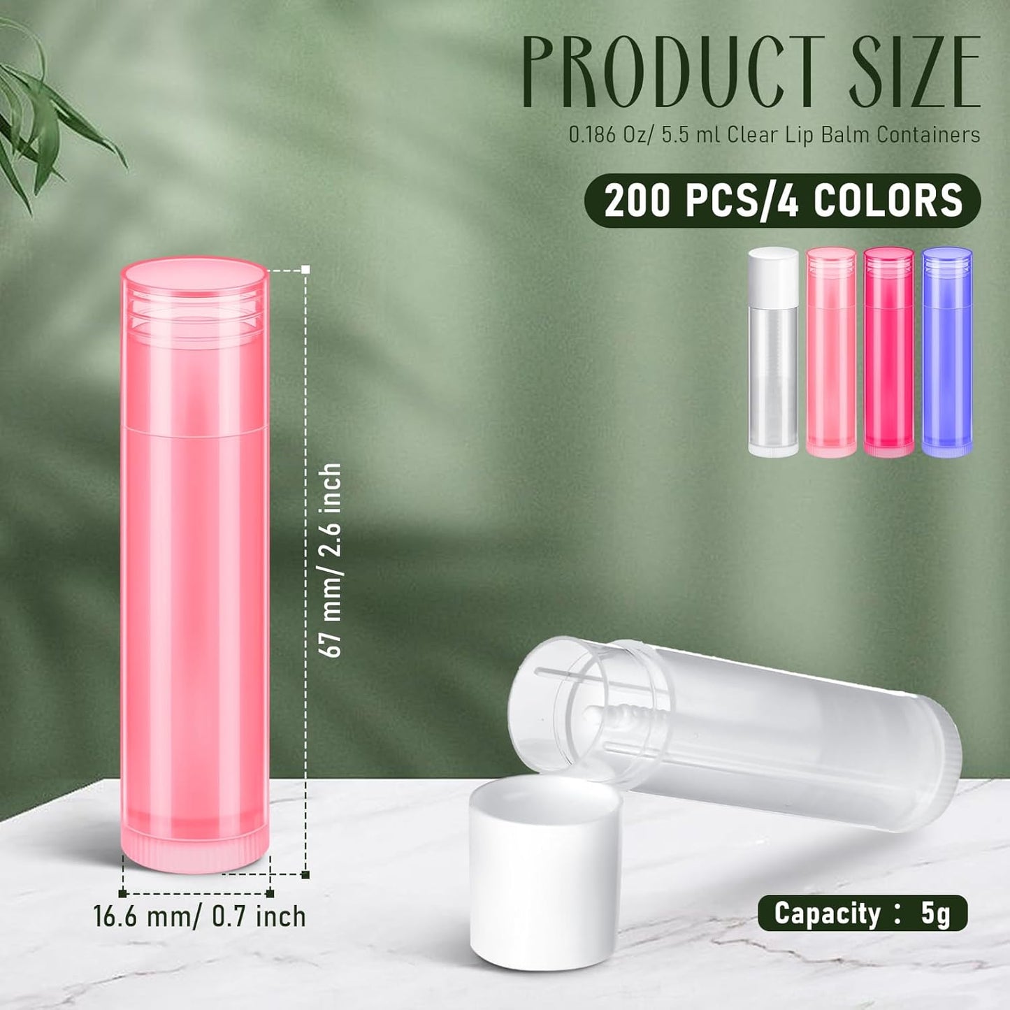 Nuanchu 200 Pcs Lip Balm Tubes Empty Lip Gloss Tubes Bulk Women 0.186 Oz/ 5.5 ml Lip Gloss Container Kit Clear PVC Lip Containers with Caps for DIY(Multicolor)