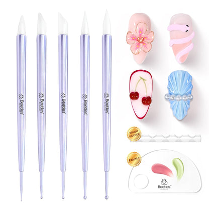 Beetles 5PCS Nail Art Dotting Tools Nail Art Sculpture Pen, Dual-Head Resin Nail Art Tools, Carving Drawing Tool, Silicone Brushes Set Pottery Clay Sculpting Tools Modeling Painting Tool DIY Art