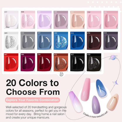 AZUREBEAUTY 31 Pcs Dip Powder Nail Kit Starter, 20 Colors Glitter Nude Pink Gray Red Dip Powder Liquid Set with Top & Base Coat Activator for French Nails Art Manicure DIY Salon Woman Gift