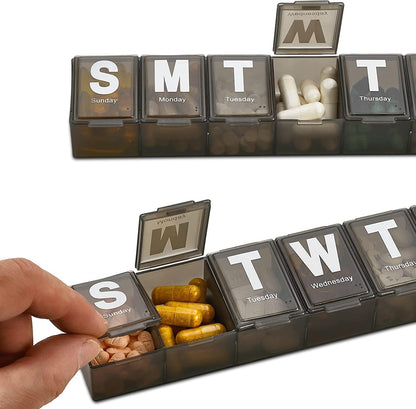 Weekly Pill Organizer - (Pack of 3) Extra Large Vitamin Container with Jumbo Easy to Read Letters, BPA Free - Daily Travel 7 Day Medication Pill Box Case, (Black)