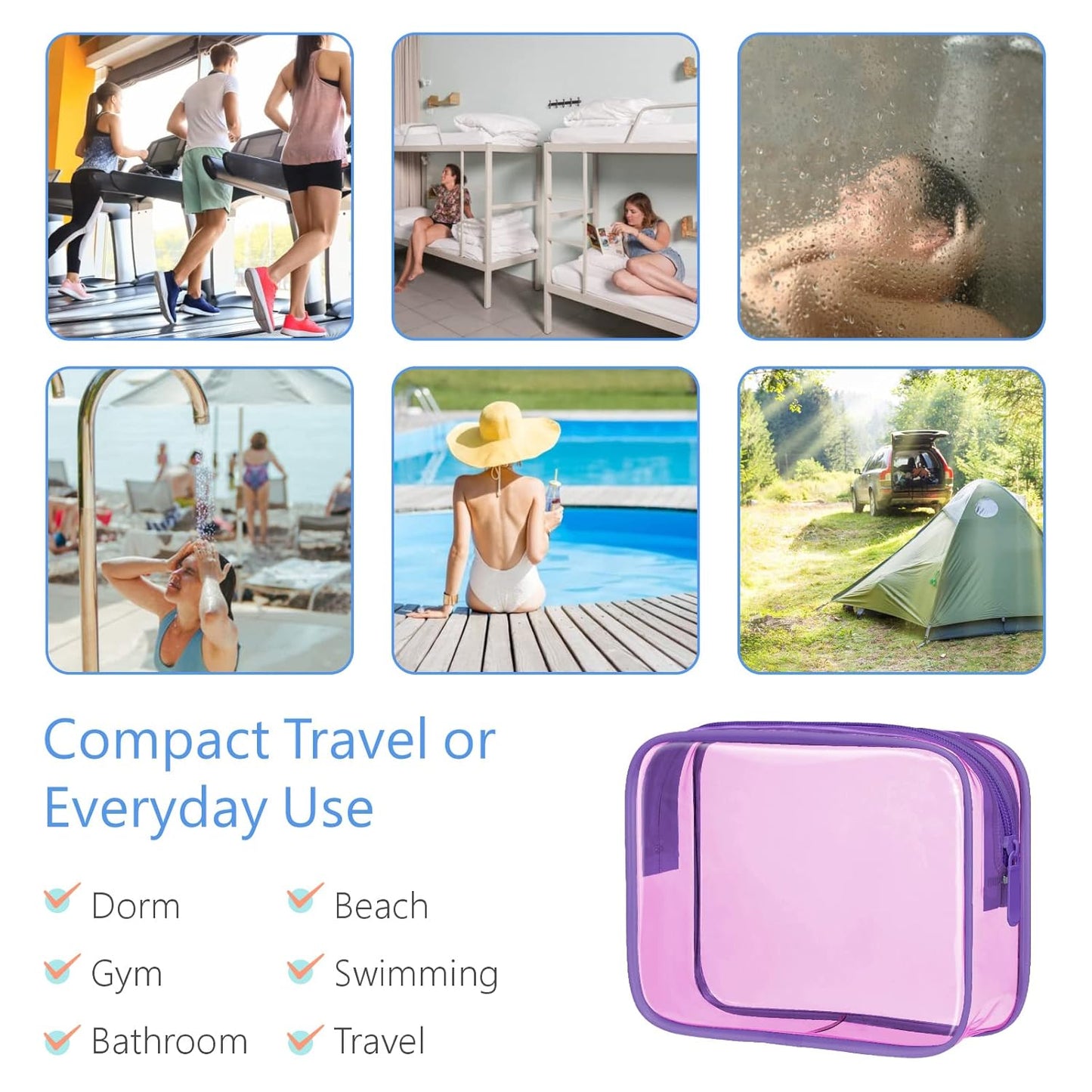 PACKISM TSA Approved Toiletry Bag - 3 Pack Quart-sized Clear Toiletry Bag with Zipper, Clear Makeup Bags Fit Travel Size Toiletries, Carry-onTravel Bags, Light Pinkish Purple