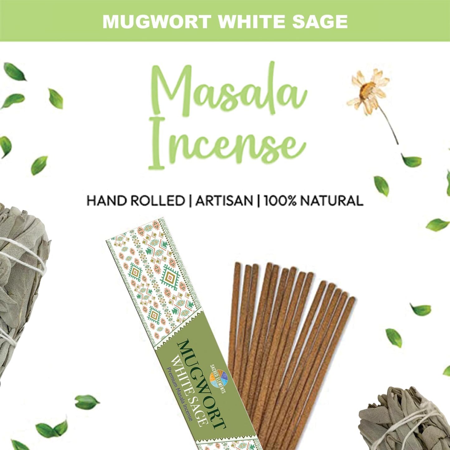 White Sage Incense with Mugwort- Natural Mugwort Magic Herb to Soothe Nerves & Improve Mood | Sage Incense Sticks for Cleansing | Thoughtful Gift for Loved Ones (12 Packs, 100+ Sticks)