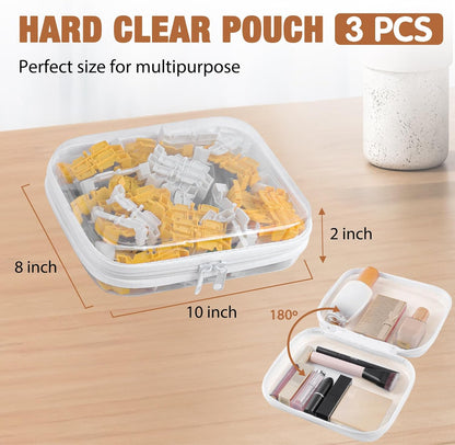 Clear Hard Shell Zipper Case 3 PCS Clear Cosmetic Make up Bag Waterproof Travel Toiletry Bag for Women, Hard Plastic Zipper Pouches Portable Travel Storage Organizer Bins (White, 10"x8"x2")