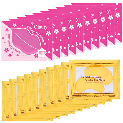 20 Pairs 24k Gold Eye Mask & Lip Mask, Collagen Eye Patches for Puffy Eyes, Effectively Moisturizing Anti-Wrinkles Eye Masks for Puffiness and Dark circles