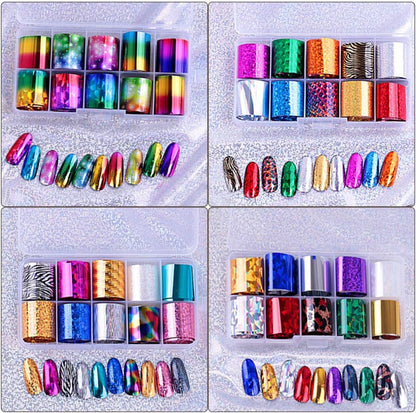 40 Rolls Starry Sky Nail Foil Adhesive Transfer Sticker Tips, EBANKU Nail Art Stickers Tips Wraps Foil Transfer Adhesive Glitters Acrylic DIY Decoration Kit(4 Boxes)