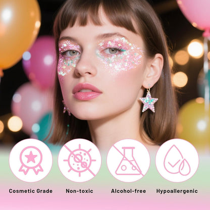 DAGEDA Iridescent Body Glitter Gel, Holographic Face Glitter Body Gel Rave Party Accessories, Chunky Glitters for Face Hair Nails, Cosmetic Laser Powder Festival Sequins Paint Makeup