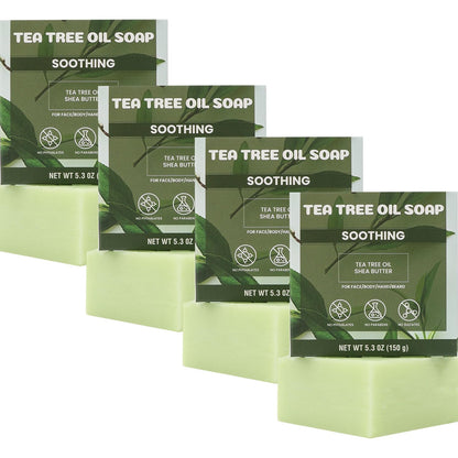 Rinse & Robust Mens Tea Tree Oil Soap Bar Set, 4Pcs Natural Handmade Tea Tree Soap with Shea Butter, Moisturizing & Exfoliating Bar Soap for Face Body Hands | 5.3 oz of 4 Bars