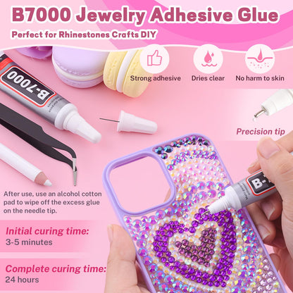 20000Pcs Purple Rhinestones for Bedazzling with 1Pcs B7000 Jewelry Glue, Resin Rhinestones for Crafting Crafts DIY, Bedazzler Kit Gems for Clothing Shoes Tumblers Nail Art Assorted Size 3/4/5/6mm