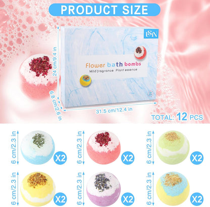 Bath Bombs for Women, USIN Natural Bubble Bath Balls Gift Set, Pack of 12 Pcs Multiple Bath Bomb, SPA Relaxing, Self Care, Gifts for Women, Men, Girls, Boys, Natural Flower Petals, 3.53 Oz Large Size