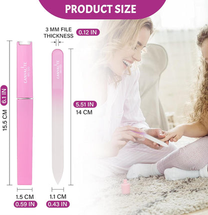 CANVALITE Glass Nail Files for Natural Nails Glass Fingernail File with Case Double Sided 180/320 Grit Stocking Stuffers for Women Girls, Pink
